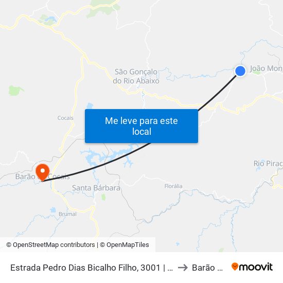 Estrada Pedro Dias Bicalho Filho, 3001 | Ponto Final De Santa Rita De Pacas to Barão de Cocais map