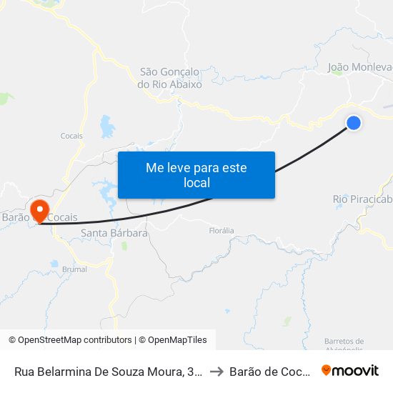 Rua Belarmina De Souza Moura, 316 to Barão de Cocais map