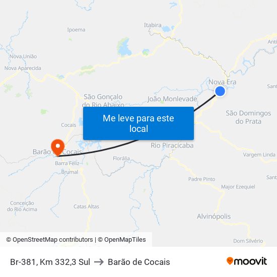 Br-381, Km 332,3 Sul to Barão de Cocais map