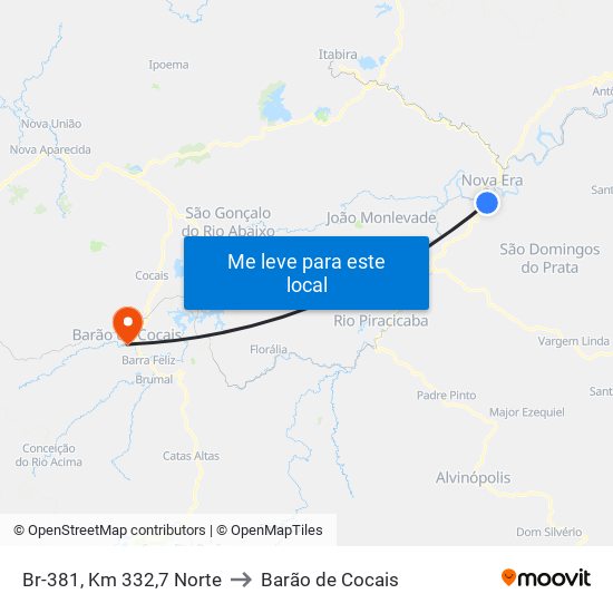 Br-381, Km 332,7 Norte to Barão de Cocais map