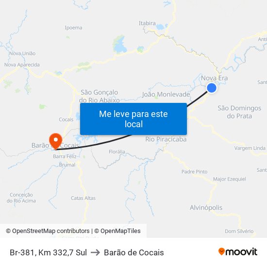 Br-381, Km 332,7 Sul to Barão de Cocais map