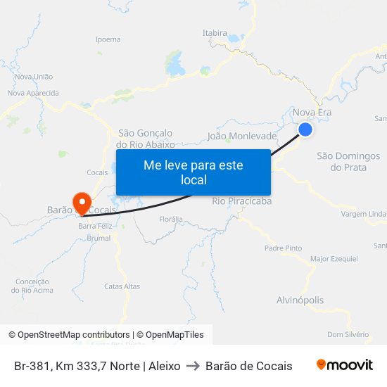 Br-381, Km 333,7 Norte | Aleixo to Barão de Cocais map