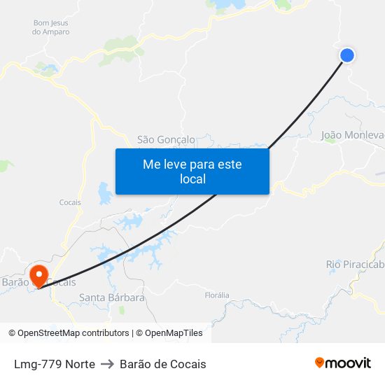 Lmg-779 Norte to Barão de Cocais map