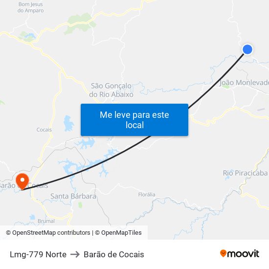 Lmg-779 Norte to Barão de Cocais map