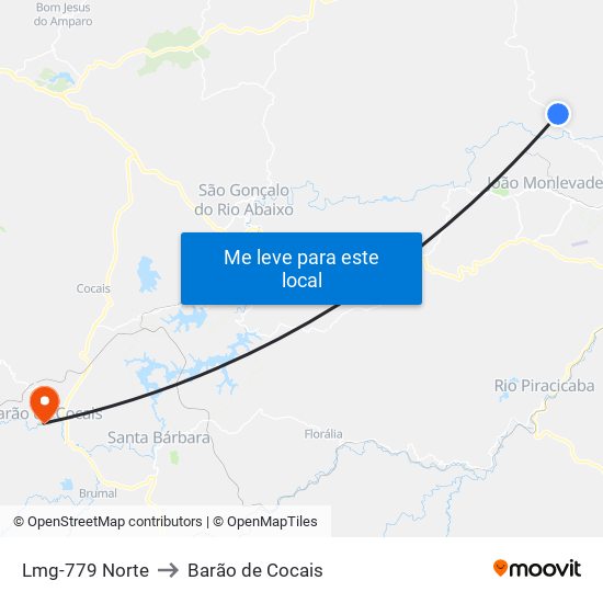 Lmg-779 Norte to Barão de Cocais map