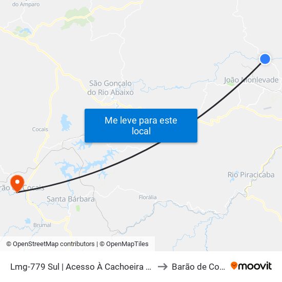 Lmg-779 Sul | Acesso À Cachoeira Taquaril to Barão de Cocais map