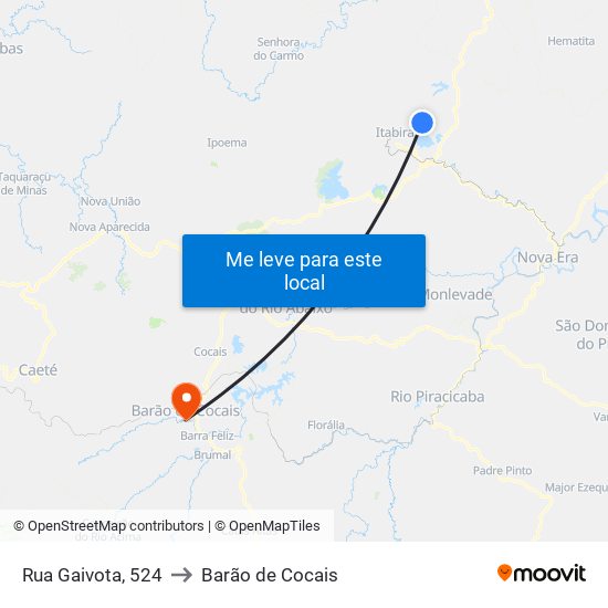 Rua Gaivota, 524 to Barão de Cocais map