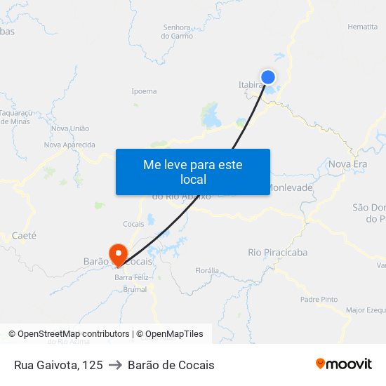 Rua Gaivota, 125 to Barão de Cocais map