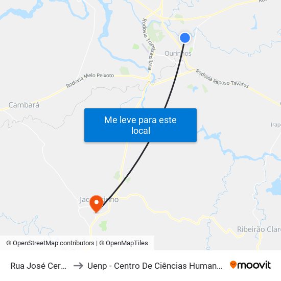 Rua José Cerqueira, 132 to Uenp - Centro De Ciências Humanas E Da Educação Cche map