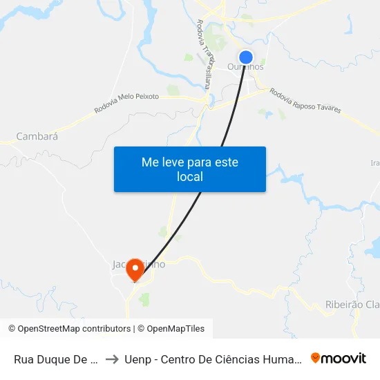 Rua Duque De Caxias, 1224 to Uenp - Centro De Ciências Humanas E Da Educação Cche map