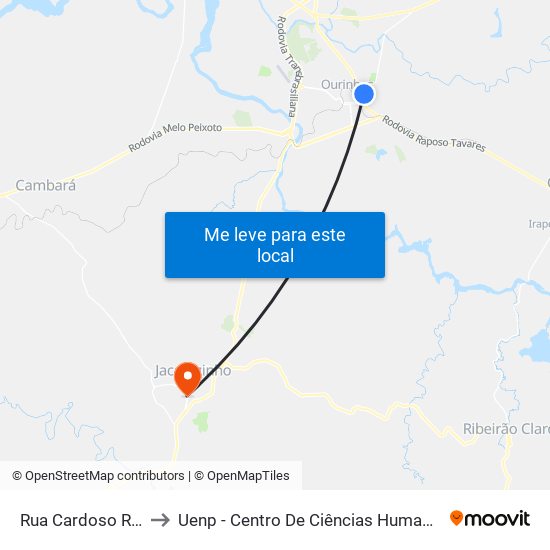 Rua Cardoso Ribeiro, 1620 to Uenp - Centro De Ciências Humanas E Da Educação Cche map