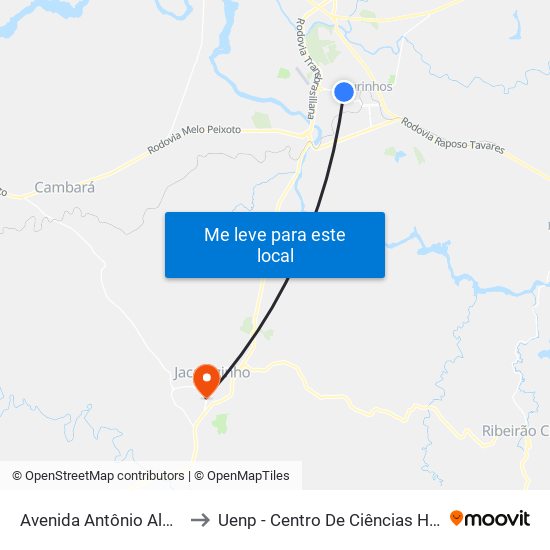 Avenida Antônio Almeida Leite, 962-1046 to Uenp - Centro De Ciências Humanas E Da Educação Cche map