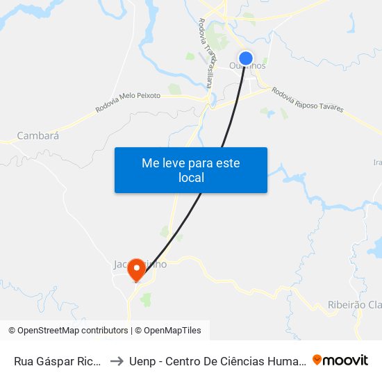 Rua Gáspar Ricardo, 911-943 to Uenp - Centro De Ciências Humanas E Da Educação Cche map