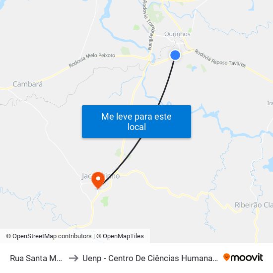 Rua Santa Mônica, 298 to Uenp - Centro De Ciências Humanas E Da Educação Cche map