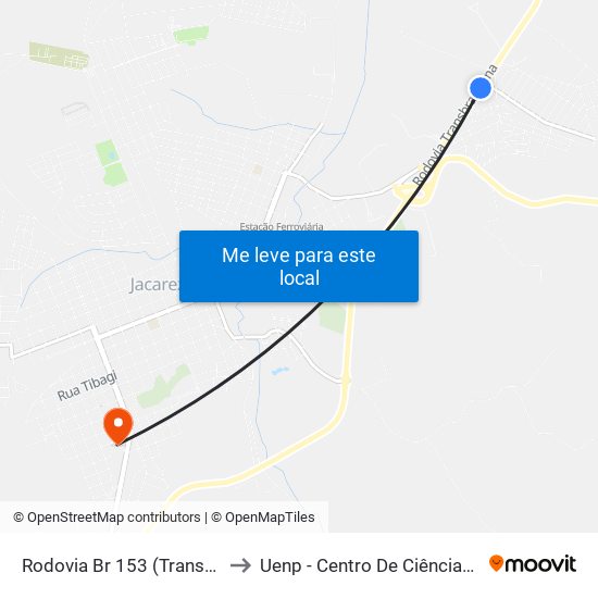 Rodovia Br 153 (Transbrasiliana) - Bairro Aeroporto to Uenp - Centro De Ciências Humanas E Da Educação Cche map