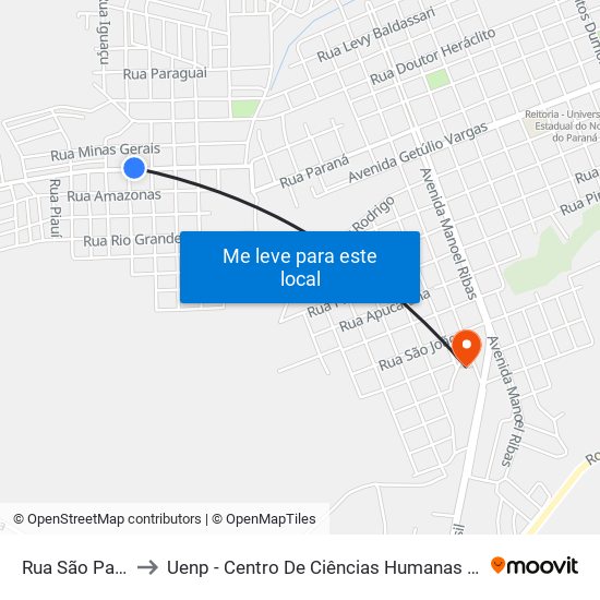 Rua São Paulo, 456 to Uenp - Centro De Ciências Humanas E Da Educação Cche map