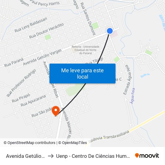 Avenida Getúlio Vargas, 1248 to Uenp - Centro De Ciências Humanas E Da Educação Cche map