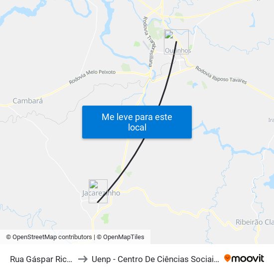 Rua Gáspar Ricardo, 1414 to Uenp - Centro De Ciências Sociais Aplicadas – Ccsa map