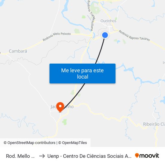 Rod. Mello Peixoto to Uenp - Centro De Ciências Sociais Aplicadas – Ccsa map