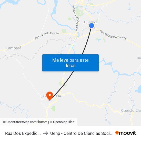 Rua Dos Expedicionários, 623 to Uenp - Centro De Ciências Sociais Aplicadas – Ccsa map