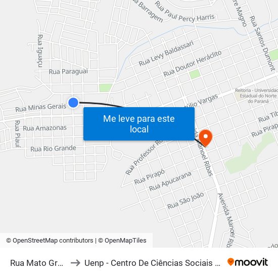 Rua Mato Grosso, 80 to Uenp - Centro De Ciências Sociais Aplicadas – Ccsa map