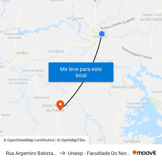 Rua Argemiro Batista Das Neves, 333 to Uniesp - Faculdade Do Norte Pioneiro Fanorpi map