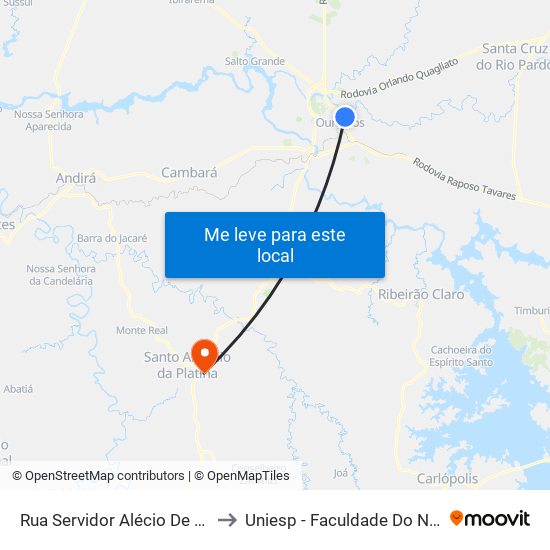 Rua Servidor Alécio De Souza Bitencourt, 60 to Uniesp - Faculdade Do Norte Pioneiro Fanorpi map