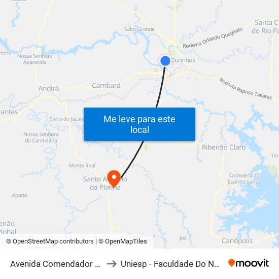 Avenida Comendador José Zilo, 738-814 to Uniesp - Faculdade Do Norte Pioneiro Fanorpi map