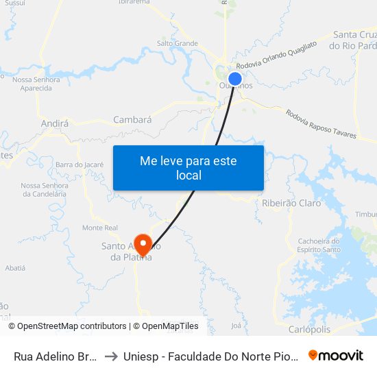 Rua Adelino Breve, 35 to Uniesp - Faculdade Do Norte Pioneiro Fanorpi map