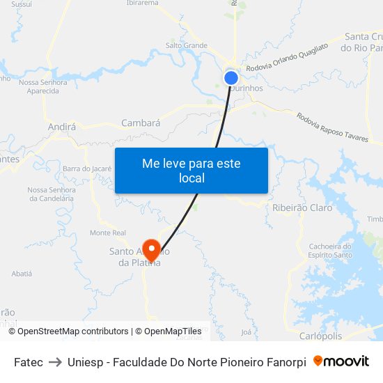 Fatec to Uniesp - Faculdade Do Norte Pioneiro Fanorpi map