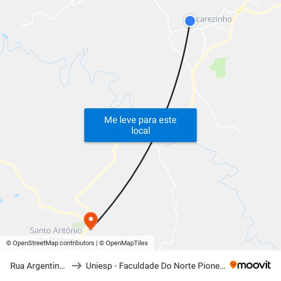 Rua Argentina, 403 to Uniesp - Faculdade Do Norte Pioneiro Fanorpi map