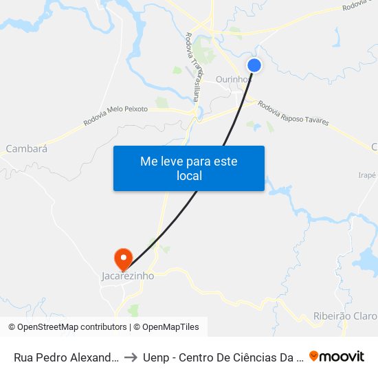 Rua Pedro Alexandre, 1053 to Uenp - Centro De Ciências Da Saúde - Ccs map