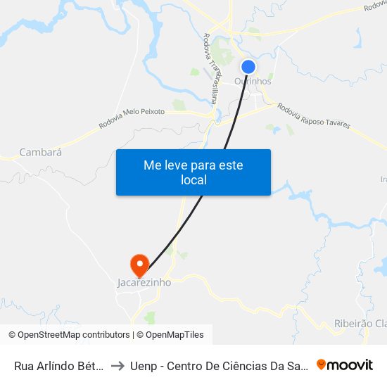 Rua Arlíndo Bétio, 21 to Uenp - Centro De Ciências Da Saúde - Ccs map
