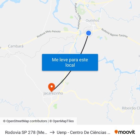 Rodovia SP 278 (Mello Peixoto) to Uenp - Centro De Ciências Da Saúde - Ccs map