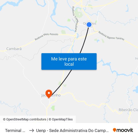 Terminal Urbano to Uenp - Sede Administrativa Do Campus De Jacarezinho map