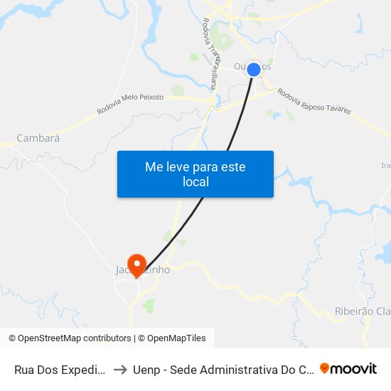 Rua Dos Expedicionários, 43 to Uenp - Sede Administrativa Do Campus De Jacarezinho map