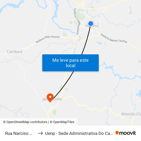 Rua Narciso Migliari, 813 to Uenp - Sede Administrativa Do Campus De Jacarezinho map