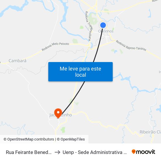 Rua Feirante Benedito Delcol, 201-211 to Uenp - Sede Administrativa Do Campus De Jacarezinho map