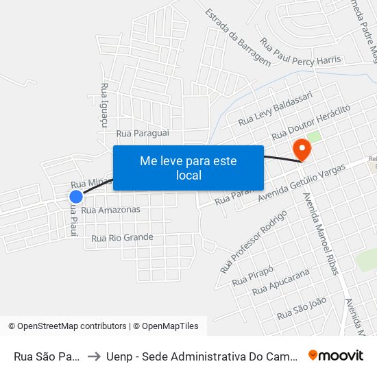 Rua São Paulo, 730 to Uenp - Sede Administrativa Do Campus De Jacarezinho map