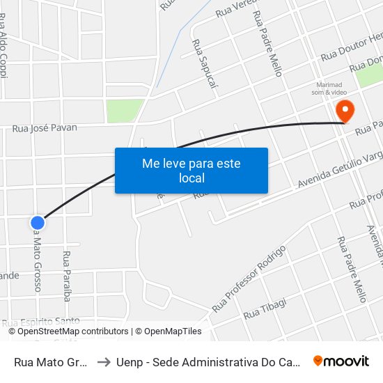 Rua Mato Grosso, 358 to Uenp - Sede Administrativa Do Campus De Jacarezinho map