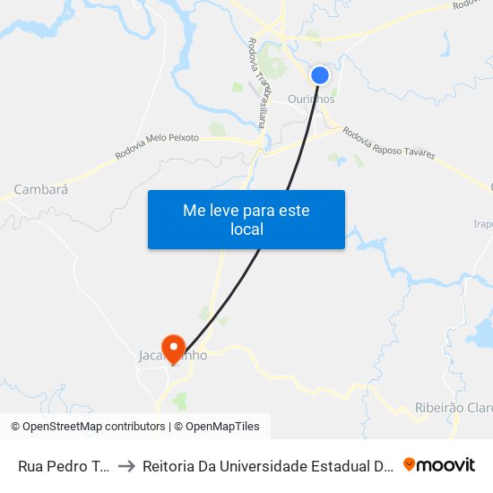 Rua Pedro Toloto, 129 to Reitoria Da Universidade Estadual Do Norte Do Paraná - Uenp map