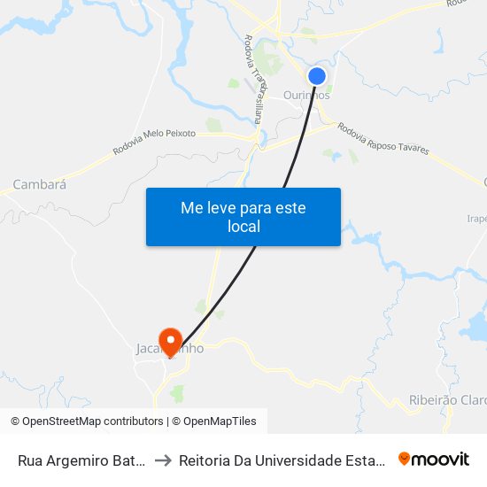 Rua Argemiro Batista Das Neves, 557 to Reitoria Da Universidade Estadual Do Norte Do Paraná - Uenp map