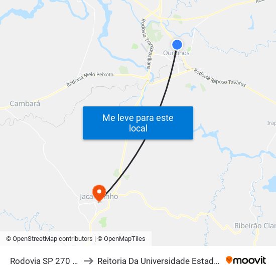 Rodovia SP 270 (Raposo Tavares) to Reitoria Da Universidade Estadual Do Norte Do Paraná - Uenp map