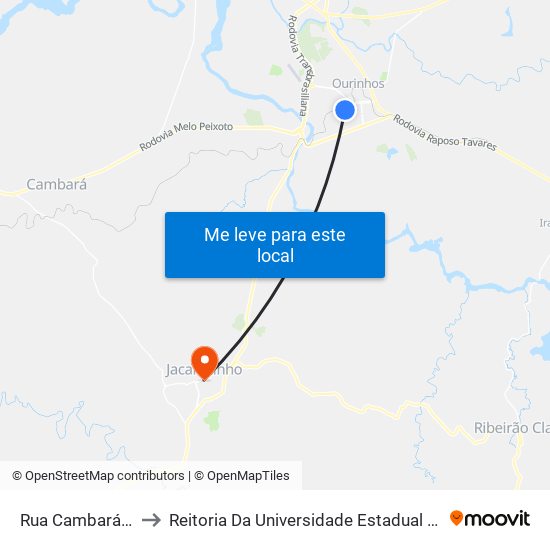 Rua Cambará, 1000-1034 to Reitoria Da Universidade Estadual Do Norte Do Paraná - Uenp map