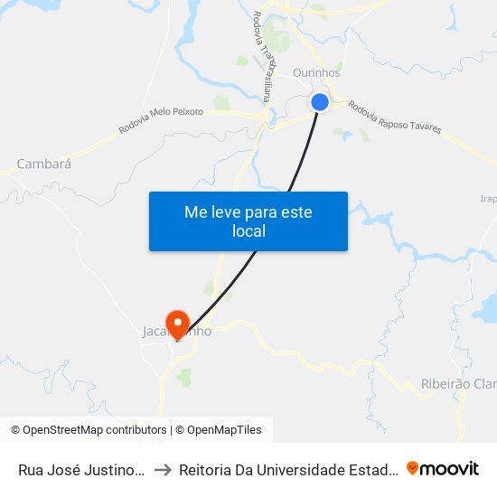 Rua José Justino De Carvalho, 1337 to Reitoria Da Universidade Estadual Do Norte Do Paraná - Uenp map