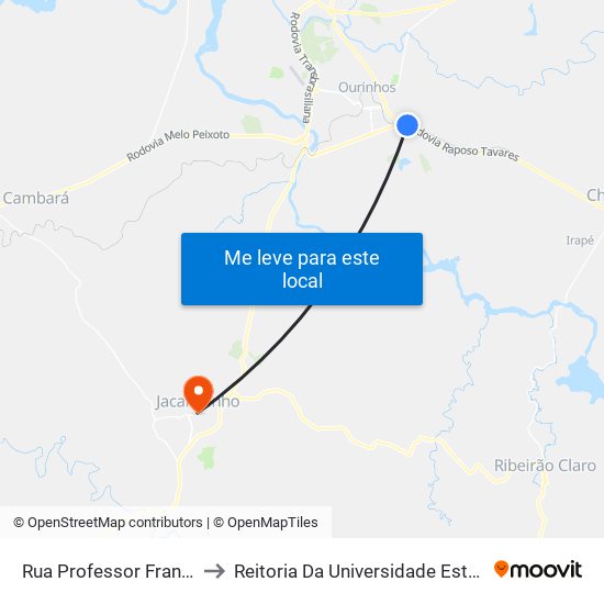 Rua Professor Francisco Duas Megrad, 71 to Reitoria Da Universidade Estadual Do Norte Do Paraná - Uenp map