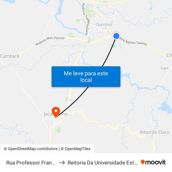 Rua Professor Francisco Duas Megrad, 141 to Reitoria Da Universidade Estadual Do Norte Do Paraná - Uenp map