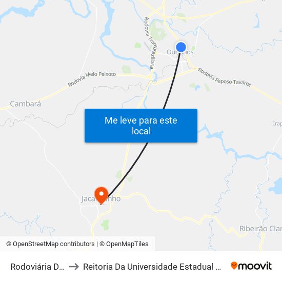 Rodoviária De Ourinhos to Reitoria Da Universidade Estadual Do Norte Do Paraná - Uenp map