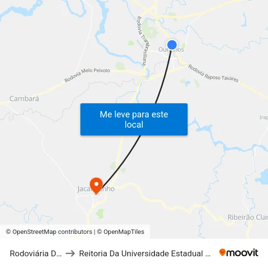 Rodoviária De Ourinhos to Reitoria Da Universidade Estadual Do Norte Do Paraná - Uenp map