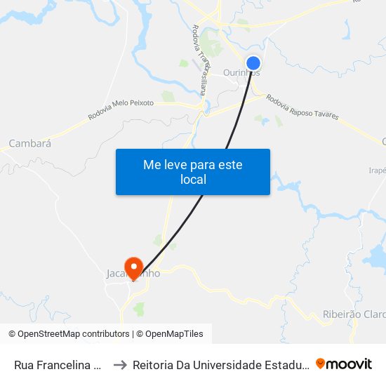 Rua Francelina G Arcângelo, 895 to Reitoria Da Universidade Estadual Do Norte Do Paraná - Uenp map